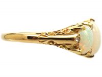Edwardian 18ct Gold, Three Stone Opal Ring with Rose Diamond Points