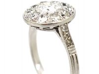 Art Deco Platinum, Diamond Cluster Ring with Diamond Shoulders
