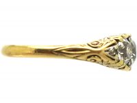 Victorian 18ct Gold, Three Stone Diamond Carved Half Hoop Ring