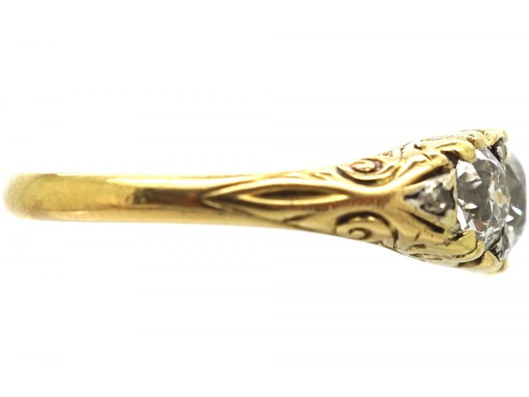 Victorian 18ct Gold, Three Stone Diamond Carved Half Hoop Ring