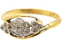 Edwardian 18ct Gold & Platinum, Cluster Diamond Ring with Diamond Set Trefoil Detail