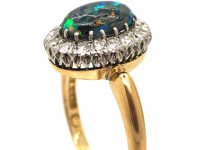Edwardian 18ct Gold, Wood Opal & Diamond Cluster Ring