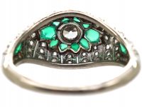 Art Deco Platinum, Green Chalcedony & Diamond Stylised Cluster Ring