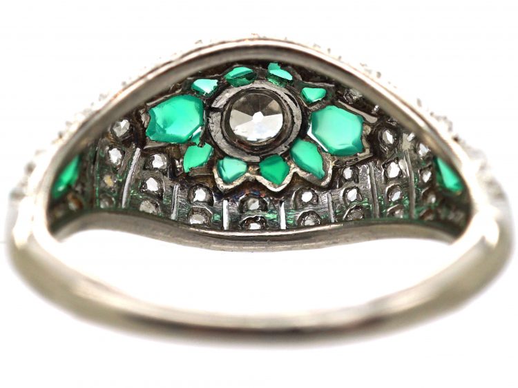 Art Deco Platinum, Green Chalcedony & Diamond Stylised Cluster Ring