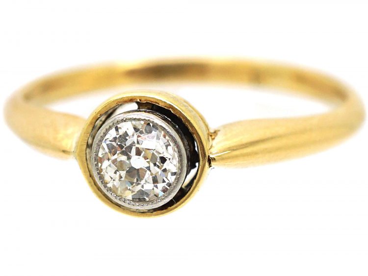 Art Deco 18ct Gold & Platinum, Old Mine Cut Diamond Solitaire Ring