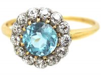 Edwardian 18ct Gold & Platinum, Aquamarine & Diamond Cluster Ring