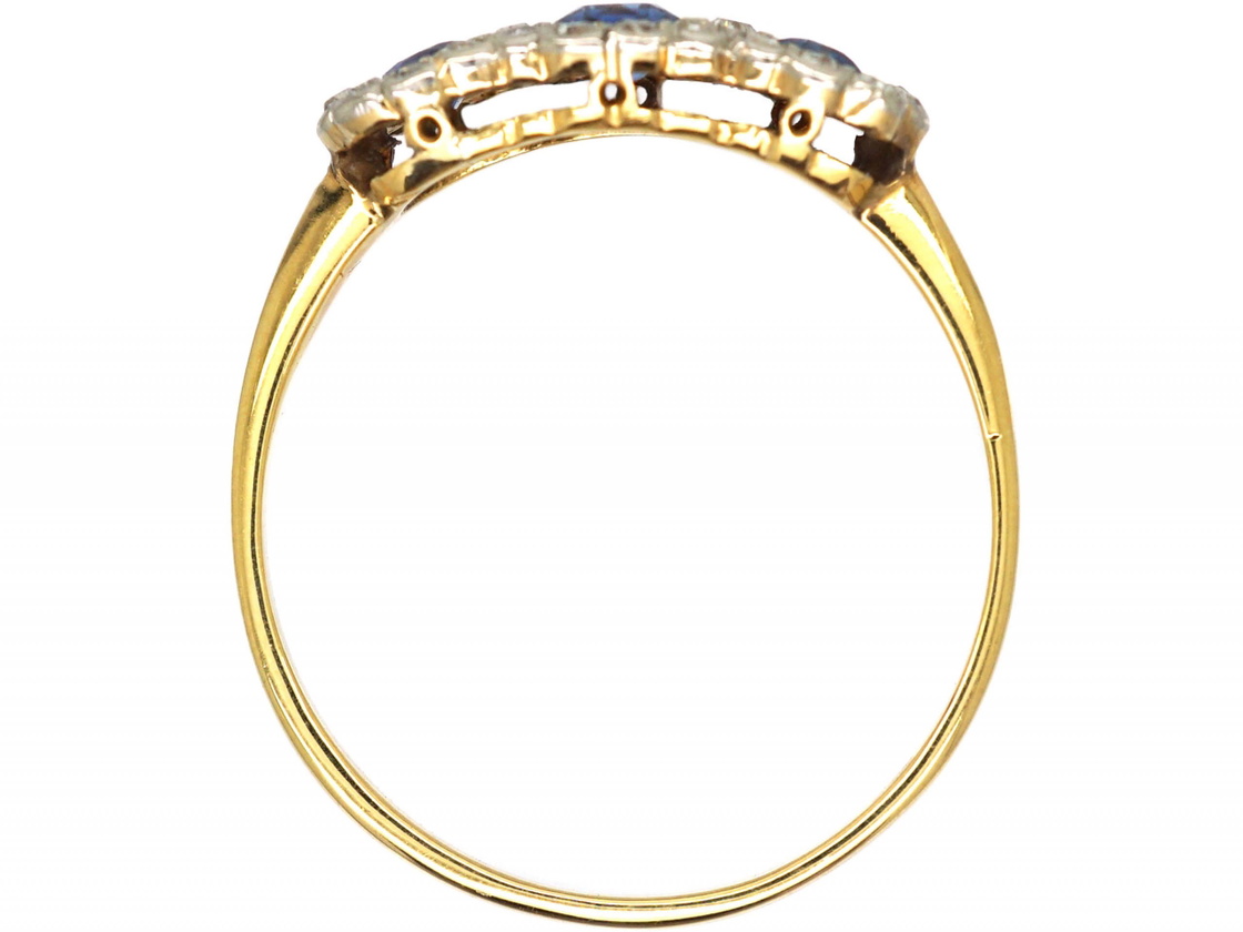 Edwardian 18ct Gold & Platinum, Triple Cluster Ring set with Sapphires ...