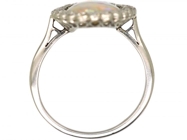 Art Deco Diamond & Large Harlequin Opal Oval Shaped Ring