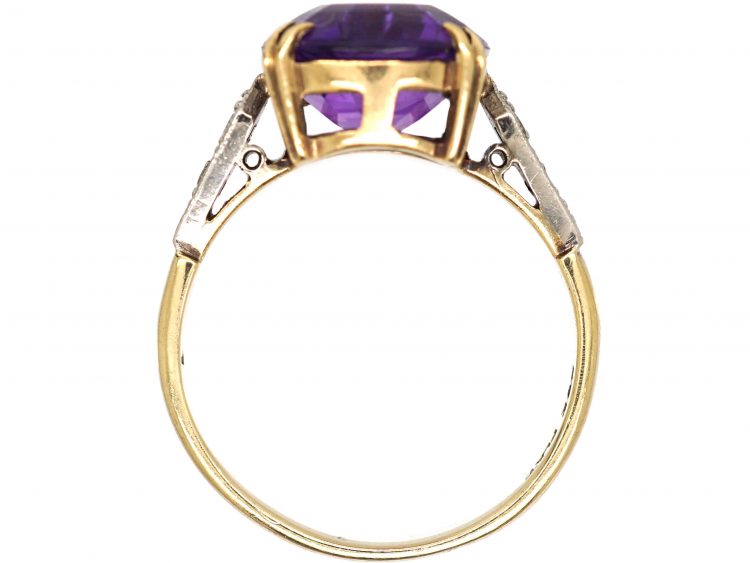 Art Deco 9ct Gold & Platinum, Amethyst & Diamond Ring