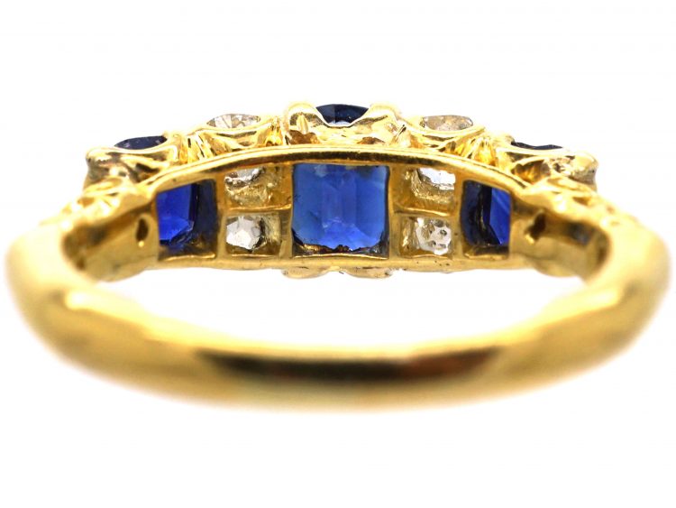 Edwardian 18ct Gold, Three Stone Sapphire & Diamond Ring