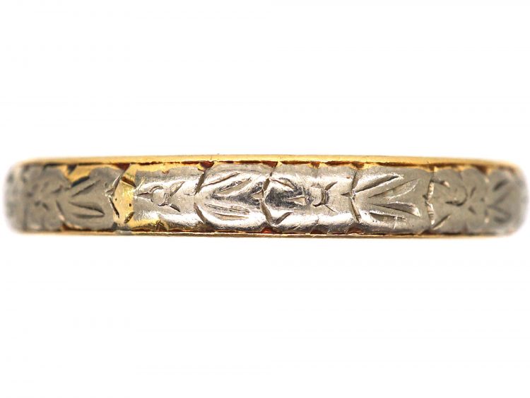 18ct White & Yellow Gold Wedding Ring with Flower Detail