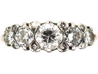 Edwardian 18ct Gold, Five Stone Diamond Ring with small Diamond Detail