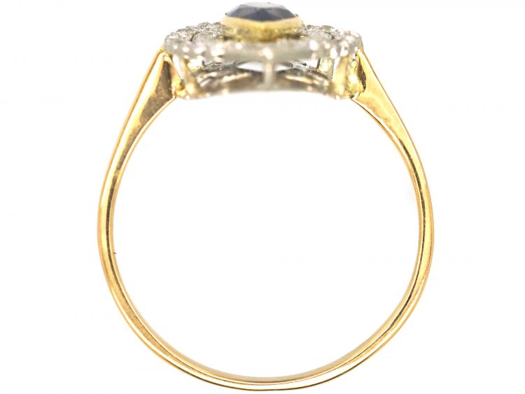 French Art Deco 18ct Gold & Platinum, Sapphire & Diamond Marquise Ring