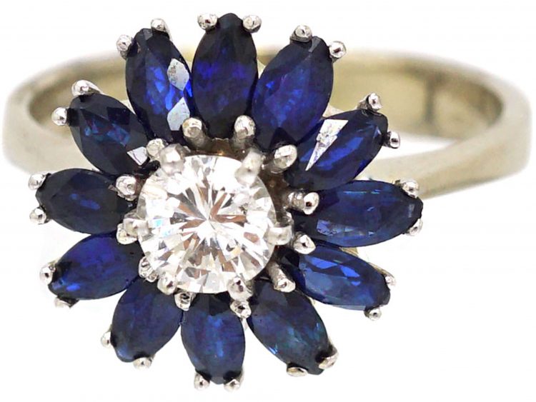 Mid Century 18ct White Gold Sapphire & Diamond Ballerina Ring
