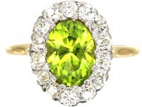 18ct Gold, Peridot & Diamond Oval Cluster Ring