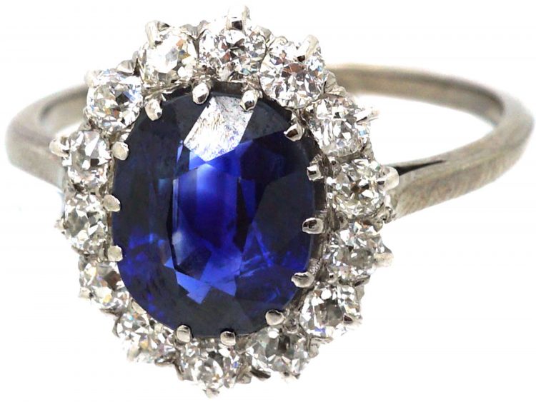 Art Deco Platinum, Sapphire & Diamond Oval Cluster Ring