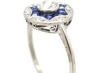 Art Deco Platinum, Diamond & Sapphire Target Ring