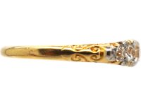 Edwardian 18ct Gold Five Stone Diamond Carved Half Hoop Ring with Diamond Points