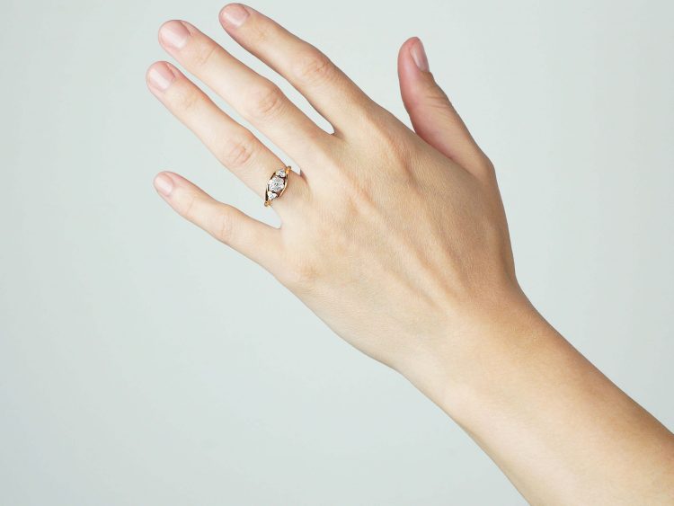 Edwardian 18ct Gold & Platinum, Cluster Diamond Ring with Diamond Set Trefoil Detail