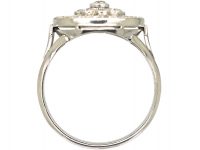 Edwardian Platinum & Diamond Cluster Ring with Openwork Detail and a Rose Diamond Border