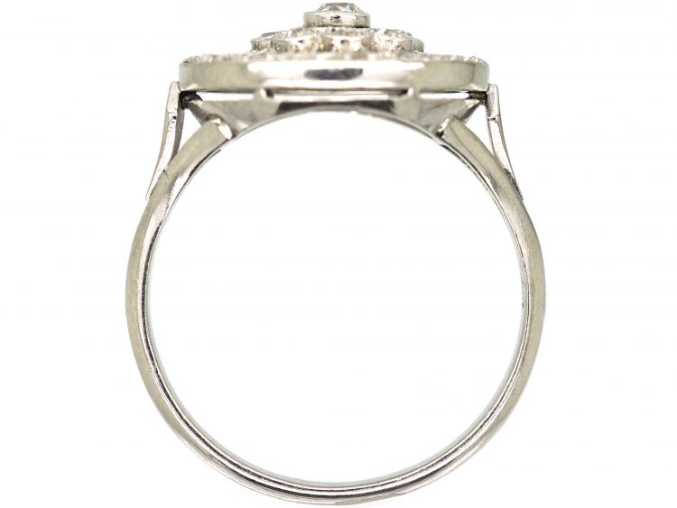 Edwardian Platinum & Diamond Cluster Ring with Openwork Detail and a Rose Diamond Border
