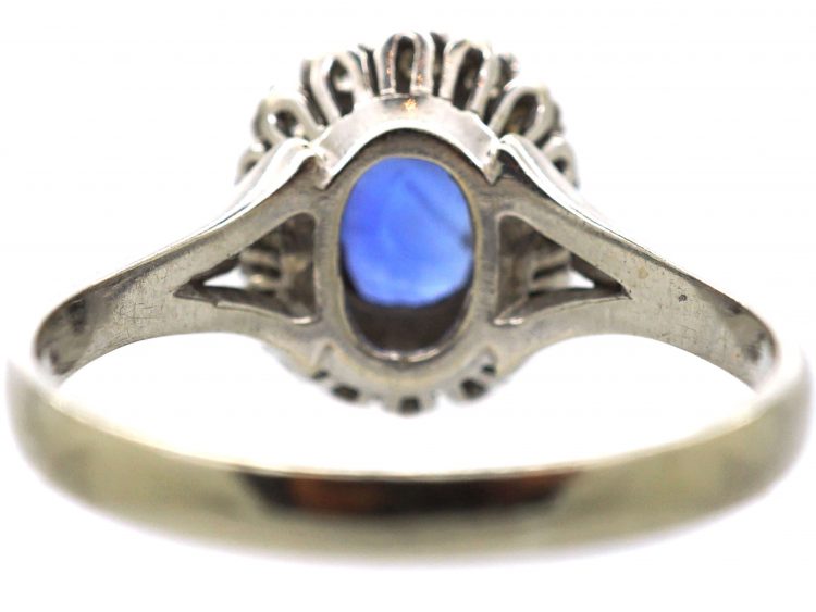 Art Deco 18ct White Gold, Sapphire & Diamond Cluster Ring
