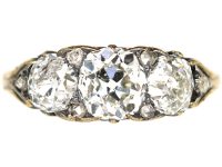 Victorian 18ct Gold, Three Stone Diamond Carved Half Hoop Ring