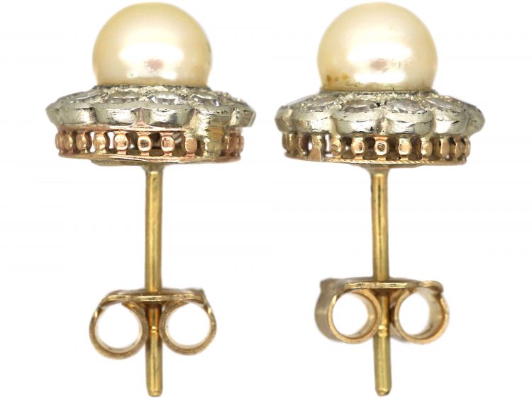 Edwardian 18ct White & Yellow Gold Cluster Earrings set with Diamonds & Pearls