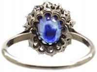 Art Deco Platinum, Sapphire & Diamond Oval Cluster Ring