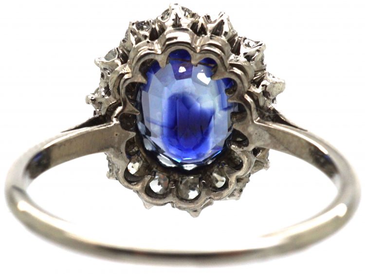 Art Deco Platinum, Sapphire & Diamond Oval Cluster Ring