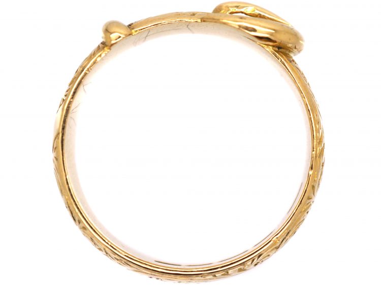 Edwardian 18ct Gold Buckle Ring with Fine Engraving Throughout