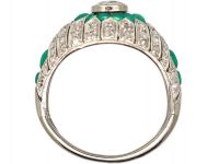 Art Deco Platinum, Green Chalcedony & Diamond Stylised Cluster Ring