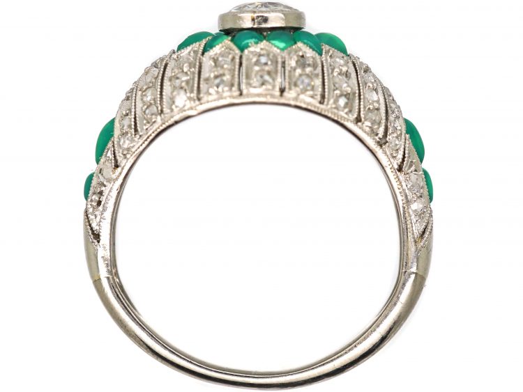 Art Deco Platinum, Green Chalcedony & Diamond Stylised Cluster Ring