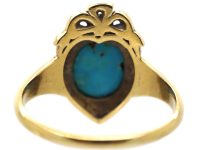 Victorian 18ct Gold, Turquoise & Rose Diamond heart Shaped Ring with Bow on top