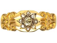Victorian 18ct Gold Ring With Diamond Set Star Motif
