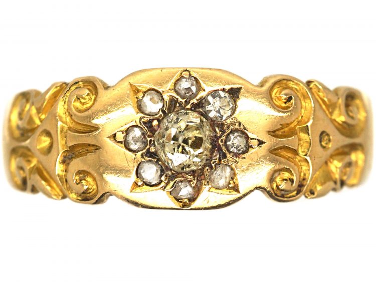 Victorian 18ct Gold Ring With Diamond Set Star Motif