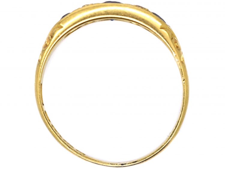 Edwardian 18ct Gold, Three Stone Sapphire & Diamond Ring