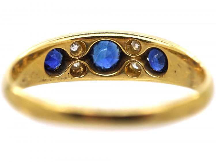 Edwardian 18ct Gold, Three Stone Sapphire & Diamond Ring