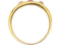 Edwardian 18ct Gold, Pink Sapphire & Diamond Three Stone Rub Over Ring