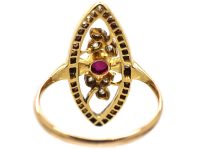 Art Nouveau 18ct Gold & Platinum, Rose Diamond & Ruby Marquise Ring