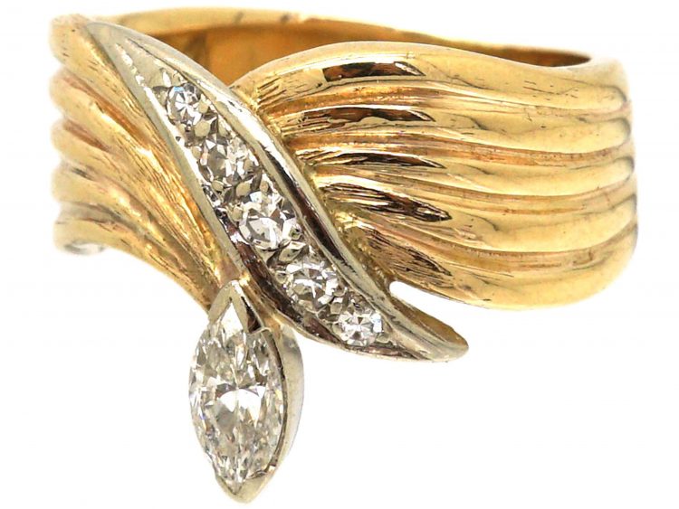 18ct Gold Stylised Snake Ring set with a Marquise Diamond