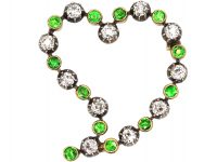 Edwardian 15ct Gold, Green Garnet & Diamond Witches Heart Brooch in Original Case