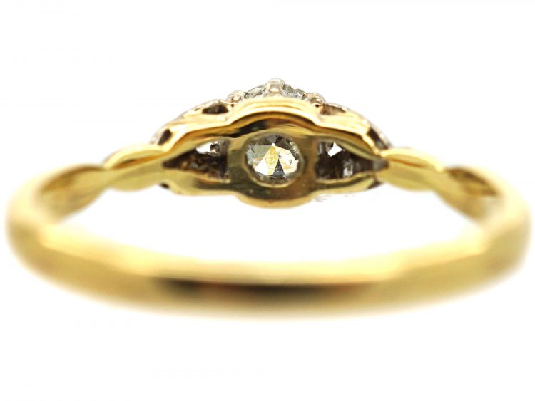 Art Deco Diamond Solitaire Ring with Diamond Set Leaf Shoulders