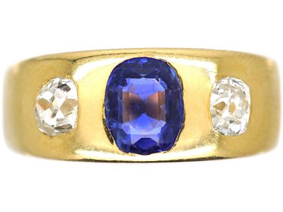 Edwardian 18ct Gold, Sapphire & Diamond Rub Over Set Ring