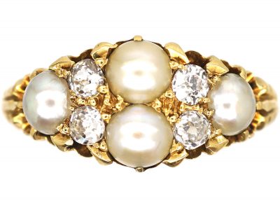 Victorian 18ct Gold, Natural Split Pearl & Diamond Ring