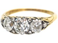 Victorian 18ct Gold, Three Stone Diamond Carved Half Hoop Ring