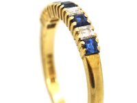 18ct Gold, Nine Stone Sapphire & Diamond Ring