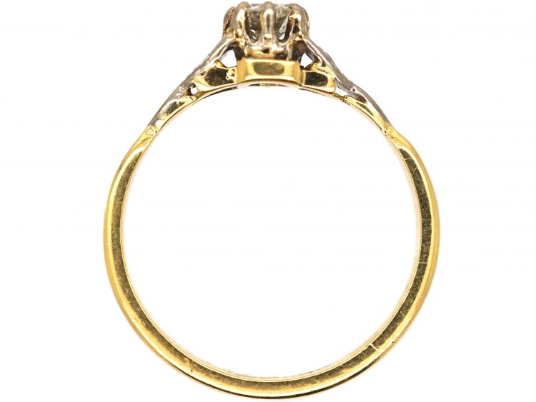 Art Deco Diamond Solitaire Ring with Diamond Set Leaf Shoulders