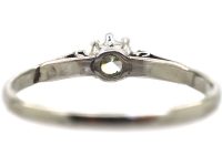 Art Deco Platinum, Diamond Solitaire Ring with Diamond Set Shoulders