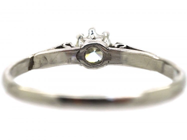 Art Deco Platinum, Diamond Solitaire Ring with Diamond Set Shoulders